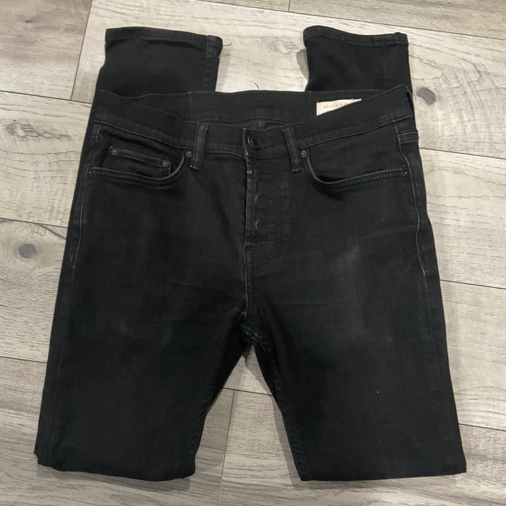 AllSaints Cigarette Jeans Mens 30 Black Slim Tapered Button Fly Denim Pants
